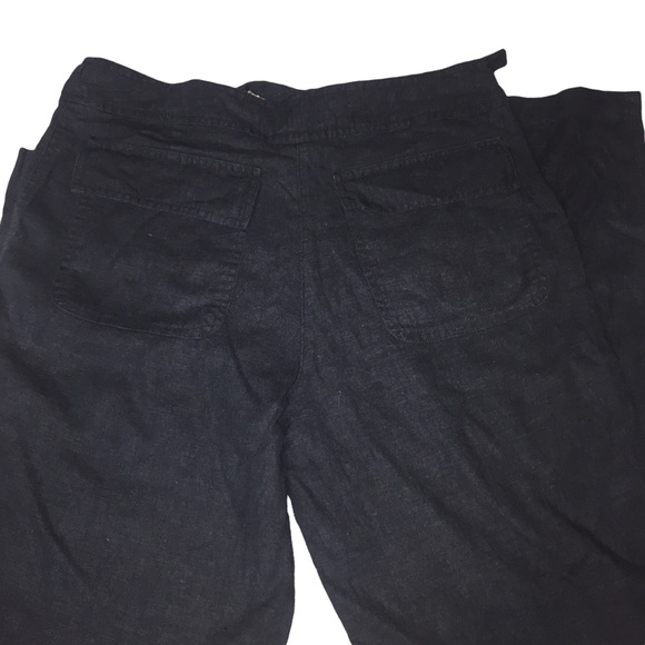 Black Linen Blend Wide Leg Pants Sz 10 Tie Front Pockets - Picture 5 of 9